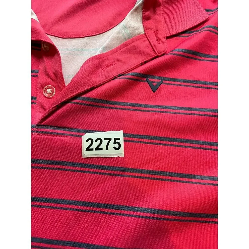 Callaway Opti-Dri Golf Red‎ black Polo Shirt Stretch Striped Size Large